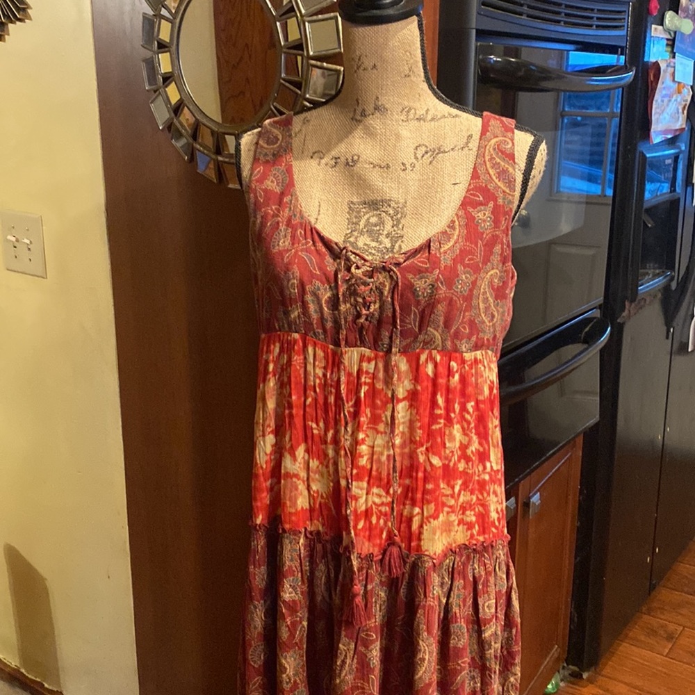 Ralph Lauren red paisley dress king size small lace up front